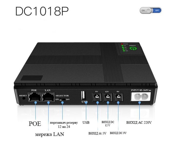 ДБЖ/UPS для роутера та камер 12800mAh DC1018L (DC1018P) 18W DC1018P(12800) фото