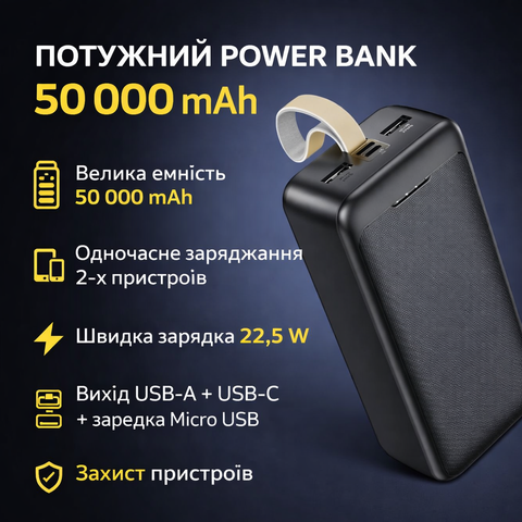 Потужний Power Bank Awei J111B на 50000 мАг: Енергія на цілий тиждень зі швидкою зарядкою 22.5W j111b-50 фото