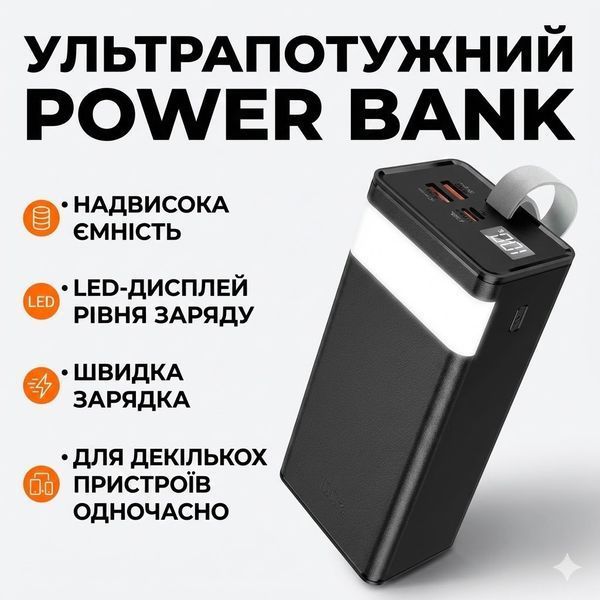 Мега-Повербанк Awei J86A 100000 мАг &mdash; Місяць без розетки! Швидка зарядка 22.5W та вбудований прожектор J86A-100 фото